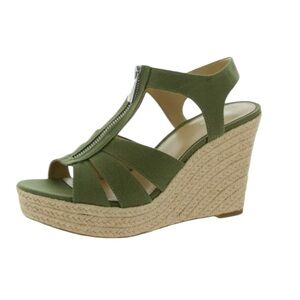 MICHAEL KORS Green 1" Platform Espadrille T-Strap Berkley Round Toe Wedge 6.5